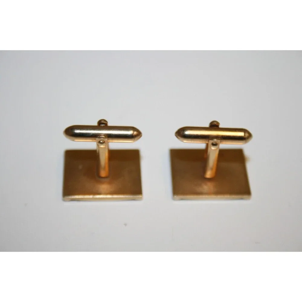 Vintage Golden & Black 1960s MOD Squared Stitched Look SWANK Cuff Links Rare
